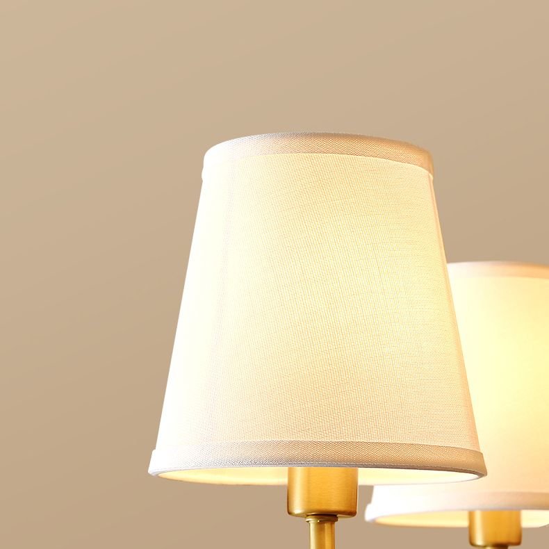 Brass Barrel Chandelier Light American Style Multi-Head Suspension Lamp with Fabric Shade