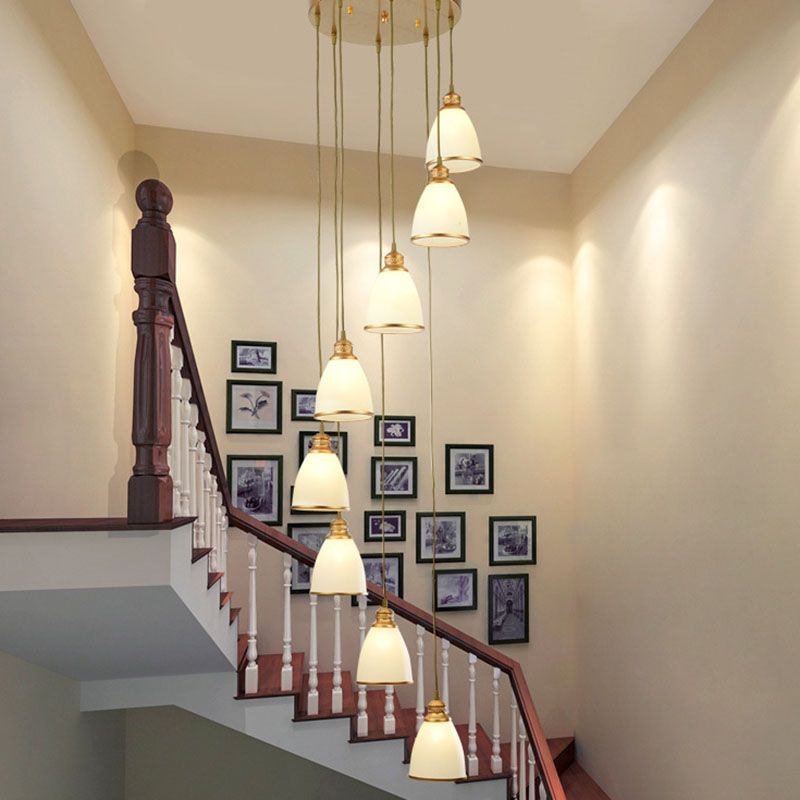 Spiral Bell Shade Trap Trap Hangende lichte crème Glas Glas Simplicity Multi Light Pendant