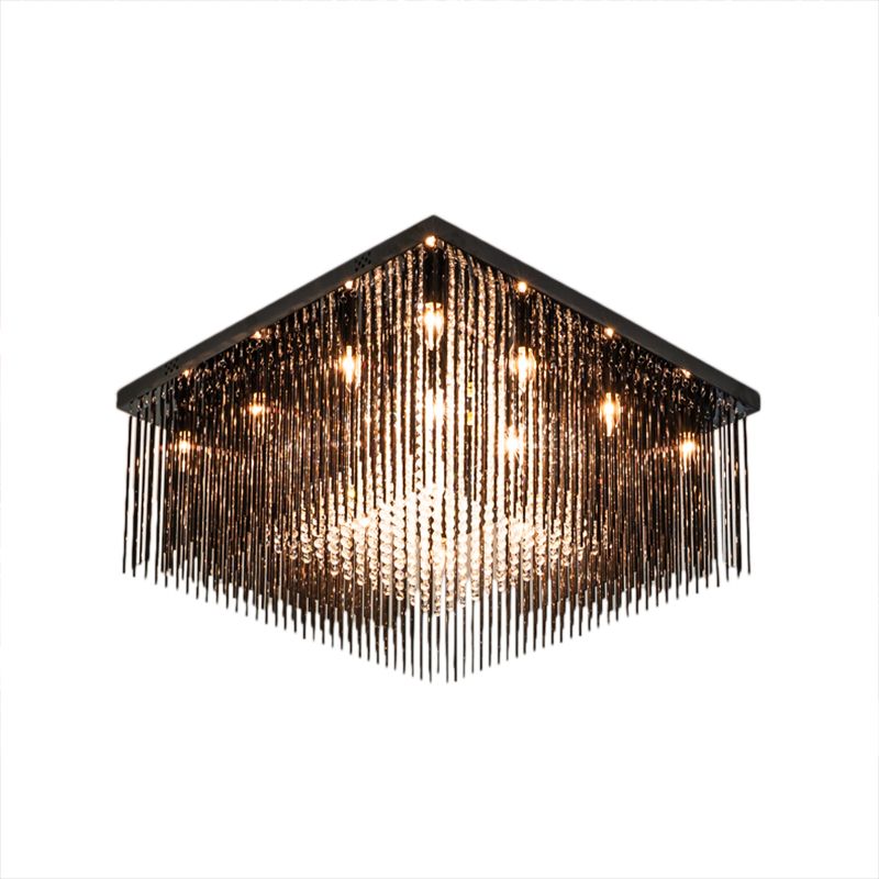 Kristallen staaf en kristallen kraaltjes kubisch inbouwlicht eigentijds 4/6/9 lichts zwart plafondlicht, 16"/19"/23,5" breed
