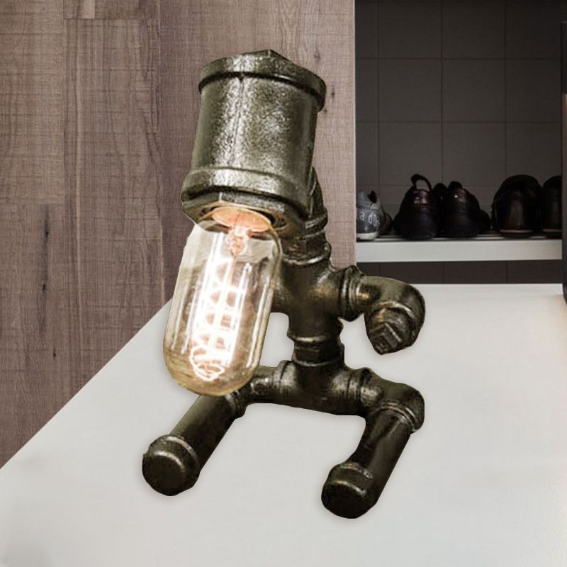 1 Ligera de la mesa metálica de la luz Estilo rústico Lámpara de mesa del robot de bronce negro/envejecido con bombilla desnuda