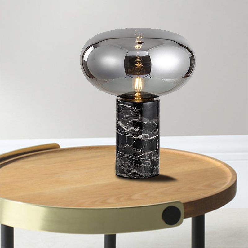 Oval Task Light Moderne Rauchgrau/Bernsteinglas 1 Kopfschreibtischlampe mit schwarzer Zylinder Marmorbasis, 9 "/12,5" breit