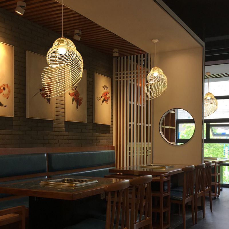 Bamboo Spiral Shell Pendant Light Fixture Asia Single Hanging Light for Restaurant