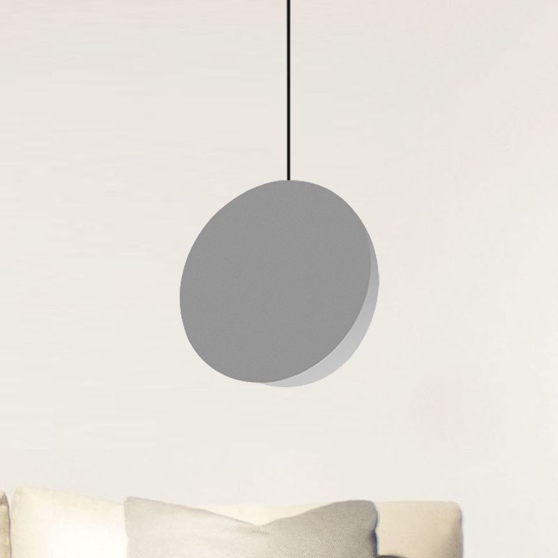 8"/12"W Circular Pendant Lamp Modern Nordic Style Metal 1 Light Black/Grey/White Hanging Ceiling Light