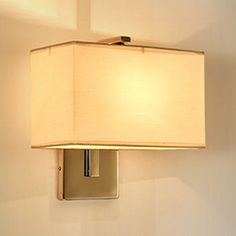 Metal Modern Wall Sconce Rectangle Shape Wall Light with Fabric Shade for Living Room