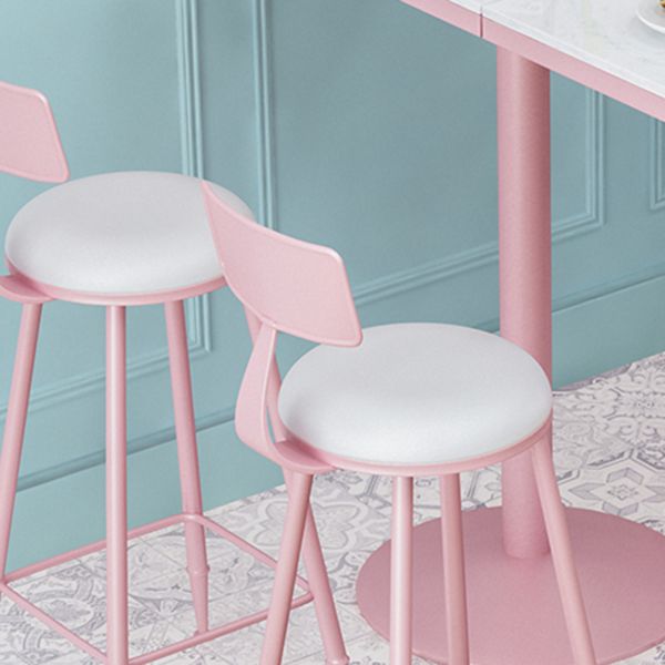 1/3/4/5 Pieces Industrial Pink Bar Table Set Round Bistro Set with White Faux Marble Top