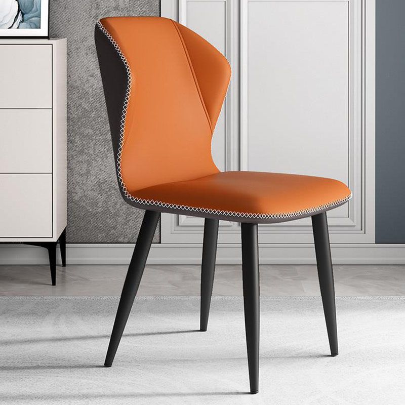 Contemporary Leather Wingback Side Chair Matte Finish Bedroom Dining Chair