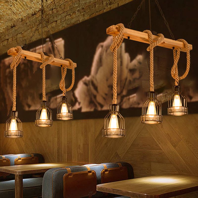 Éclairage de l'île Aménagement de style vintage en bois linéaire suspension suspendue en noir