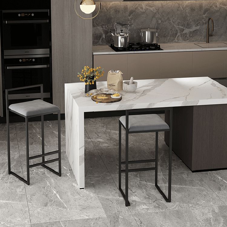 Modern Backrest Armless Counter Stool Iron Cafe Bar Stool with Velvet Cushion and Pedal