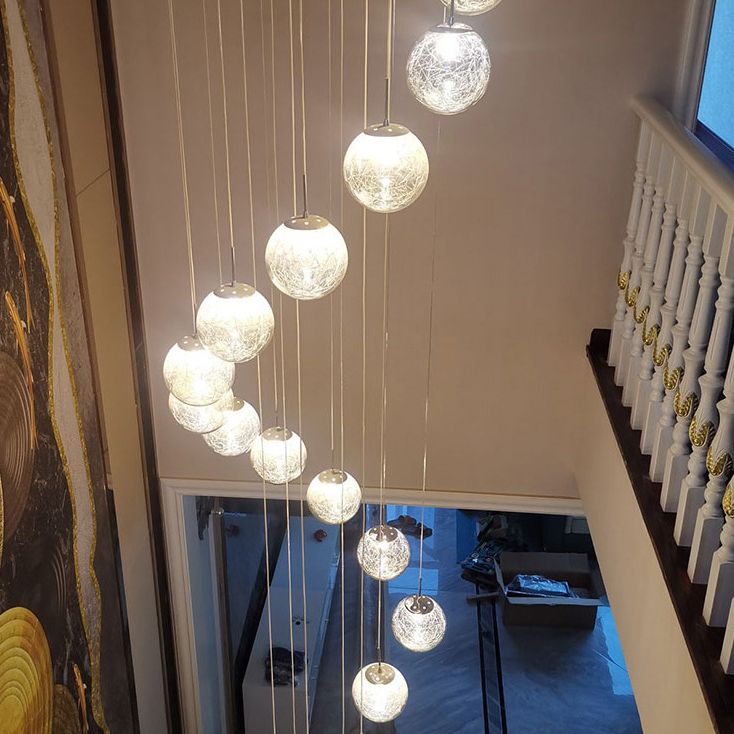 Globe Multi Light Pendant Mid-Century Modern Creativity Glass Hanging Pendant Lights for Duplex Stairs