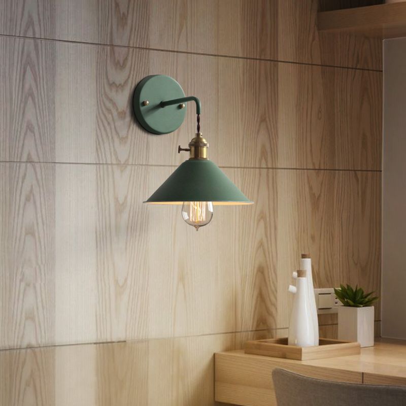 Metal Conical Shade Wall Light Nordic Colorful 8" Wide Wall Sconce for Living Room