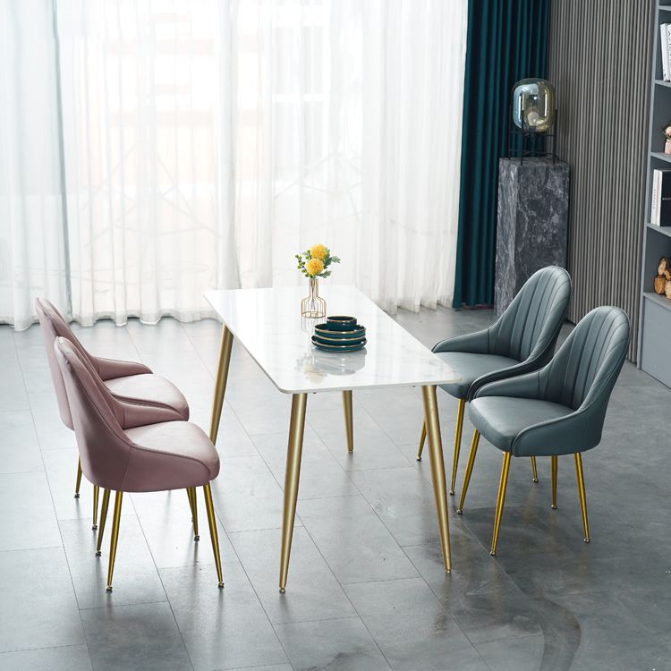 Dining Room Side Chair Glam Style Parsons Armless Chair with Golden Legs