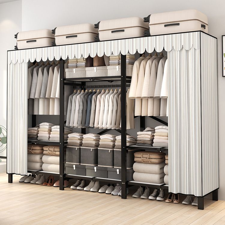 Stainless Steel Frame Wardrobe Armoire Modern Style Wardrobe Cabinet with Clothing Rod