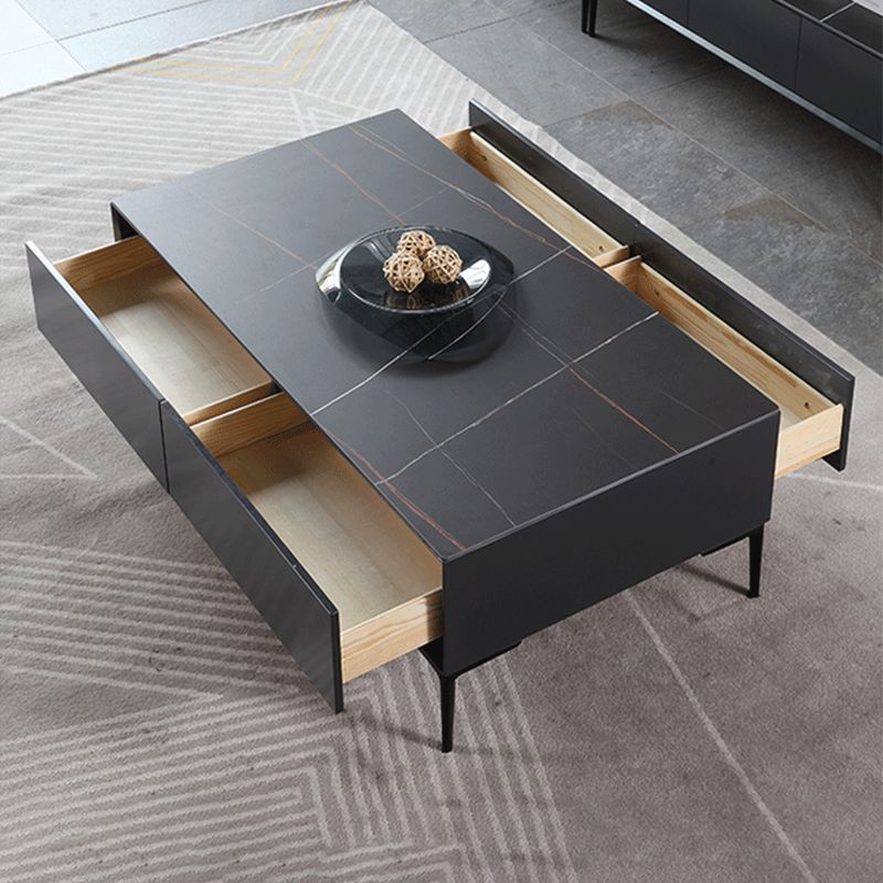 Modern Style Black Coffee Table Made of Round Rock Slab Wood