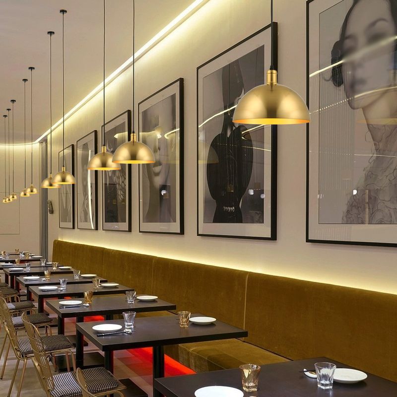 Luz de techo colgante de restaurante kit de lámpara colgante de oro minimalista con sombra de metal de cordón