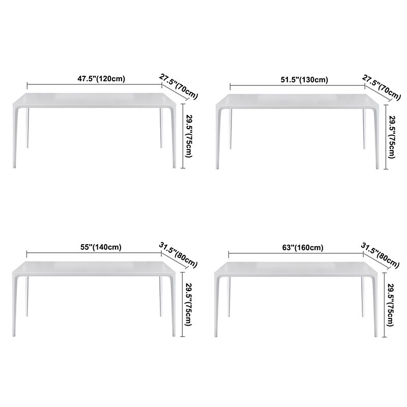 Table à manger standard de forme de rectangle simple blanc avec une base de 4 jambes avec une base de 4 jambes