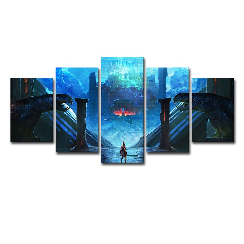 Assassins Creed Odyssey Wall Art Blue Kids Style Canvas Print for Teenage Bedroom