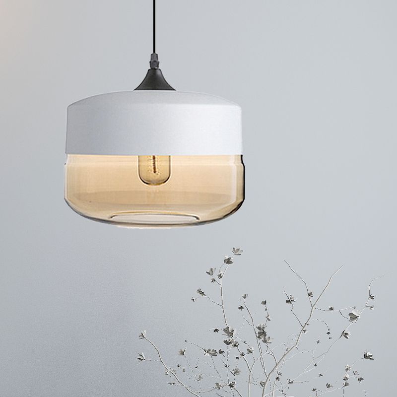 5 "/ 7" / 8 "de large tambour / cylindre / pot transparent en verre transparent pendant moderne 1 clair de suspension blanche / noir clair