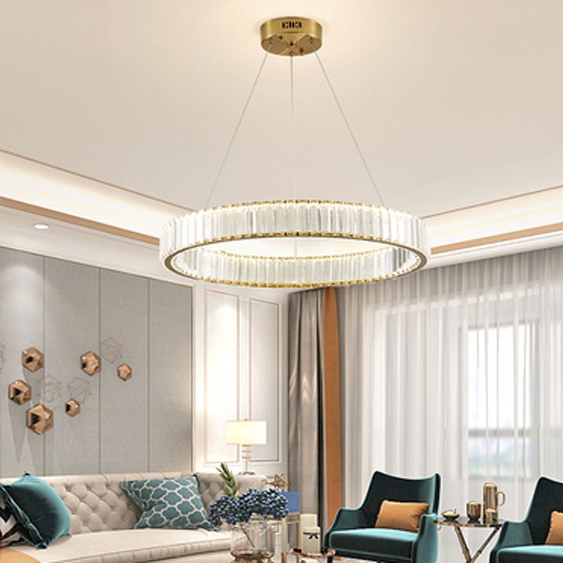 Modern Simple LED Chandelier Crystal Circular Pendant Light for Bedroom