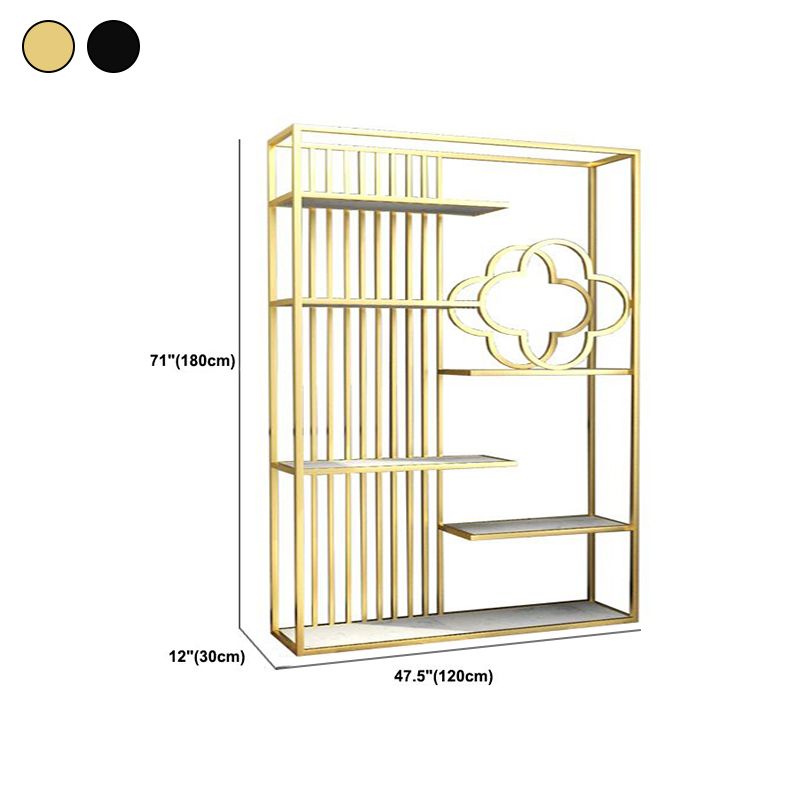 12" D Black / Gold Bookshelf Modern Iron Frame Open Storage Bookcase with Multi Shelves