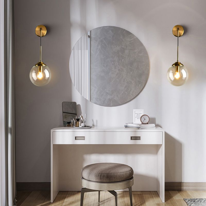 Industrial Style Ball Shade Wall Lamp Glass 1 Light Sconces for Bedroom