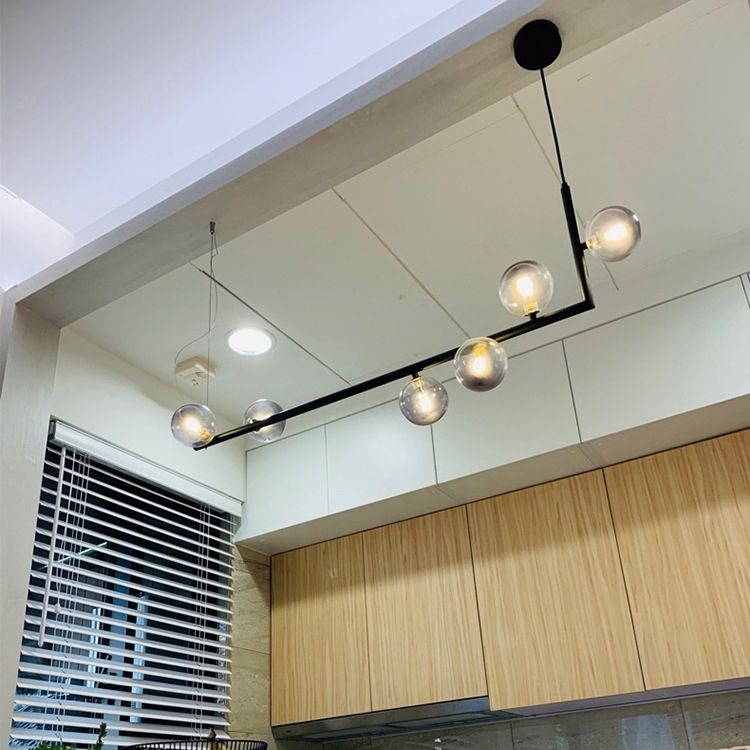 Modernism Globe Shaded Ceiling Light Black Kitchen Island Lighting for Room