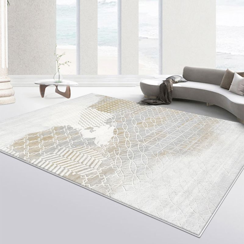 Variegated Gray Area Rug Modern Washable Carpet Polypropylene Non-Slip Area Rug for Living Room