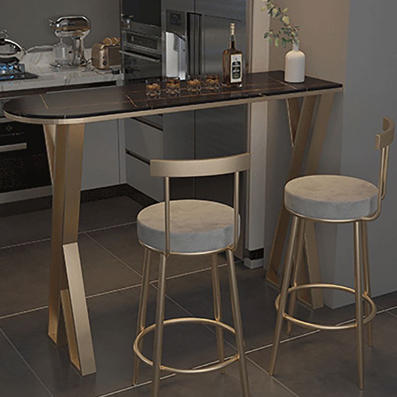 Glam Stone Indoor Pub Bar Table Gold Iron Bar Dining Table with Double Pedestal