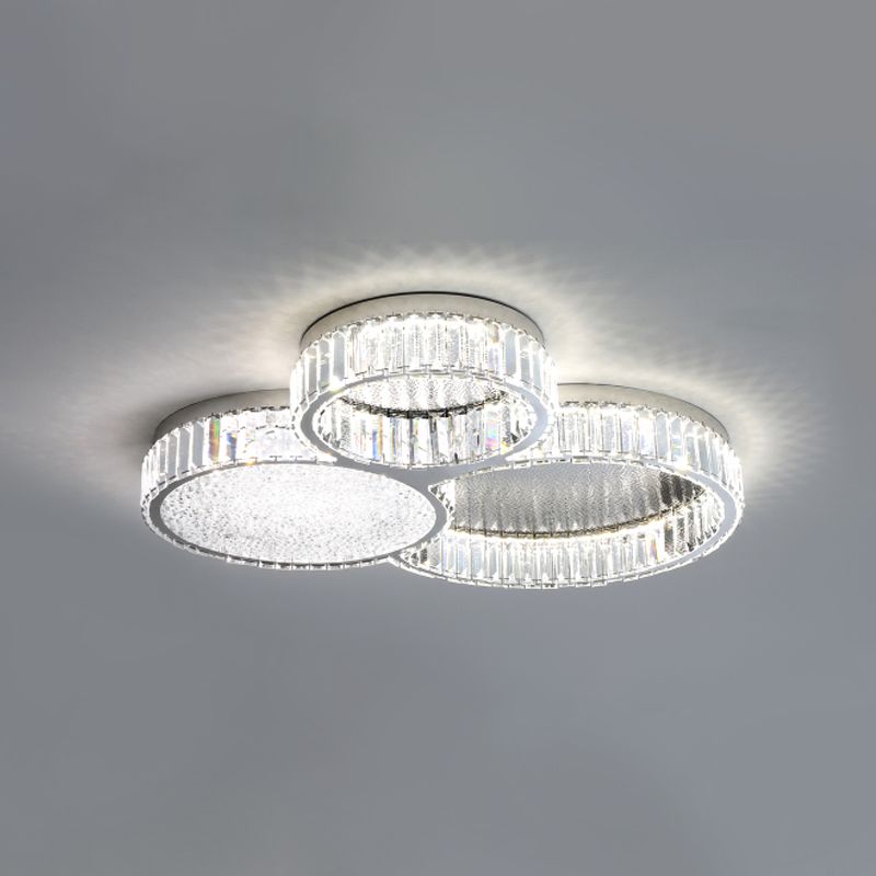 Plafonnier LED argenté en cristal dans un style de luxe moderne, plafonnier circulaire en acier inoxydable