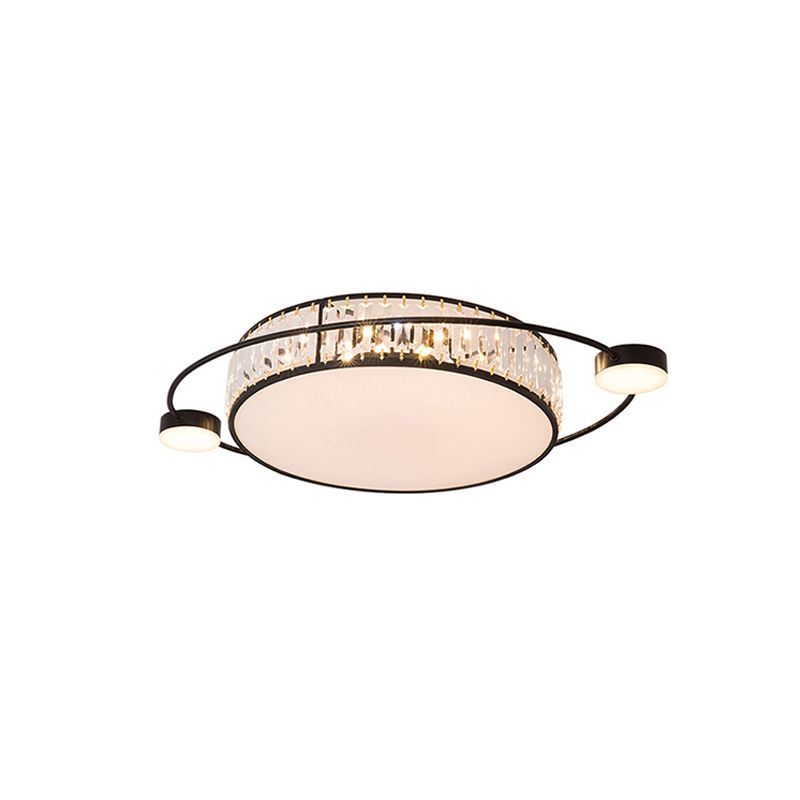 26"/31.5" W K9 Crystal Black Flush Light Drum LED Modern Flush Mount Lighting Fixture for Bedroom