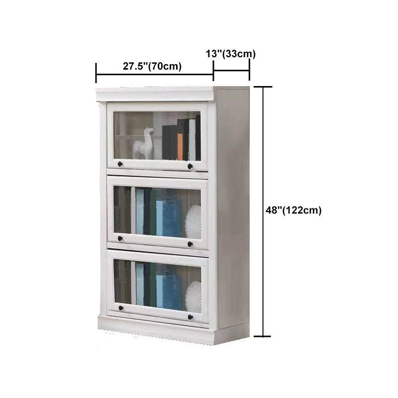 White Vertical Standard Bookcase Solid Wood Bookshelf with Glass Doors