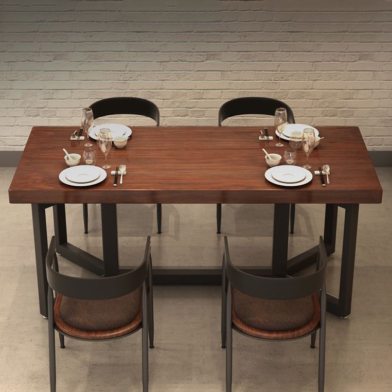 Rectangle Solid Wood Dining Table Industrial Style Brown Dining Table with Black Frame