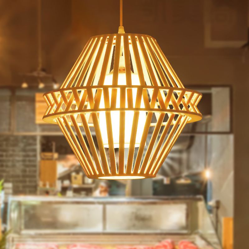 Conical Hanging Lamp Japanese Bamboo 1 Head 14"/18" Wide Beige Ceiling Pendant Light