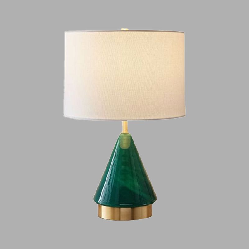 Zeitgenössische 1 Glühbirnen -Taskbeleuchtung grüner Zylinder kleine Schreibtischlampe mit Stoffton