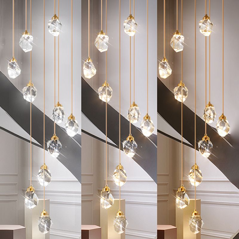 Crystal Gold Pendant Light Geometric Contemporary Ceiling Light for Stair Half