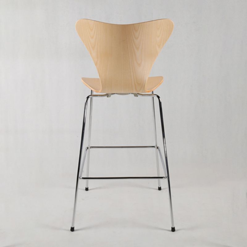 Modern Armless Backrest Bar Stool Wood Kitchen Bar Stool with 4 Metal Legs