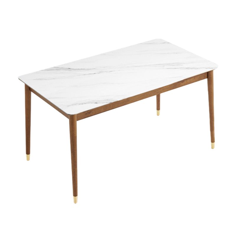 Sintered Stone Dining Table Rectangle Modern Dinner Table with Wooden Legs
