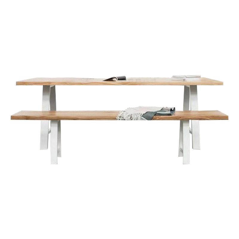 Rectangle Luxury Dining Table Double Pedestal Fixed Table with Solid Wood