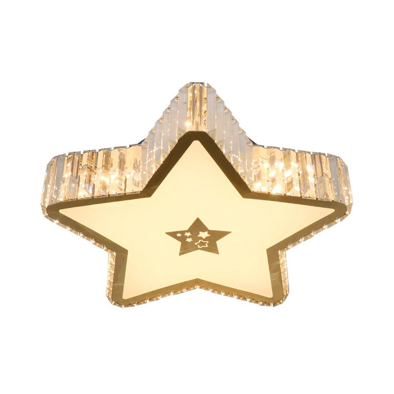 Star Sleeping Room Ceiling Lamp Modern Clear Crystal Prisms LED Gold Flush Mount Lighting