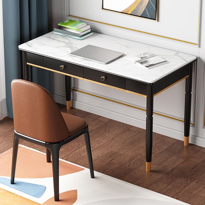 Home Glam Stone Writing Desk Rectangular Office Desk with Drawers