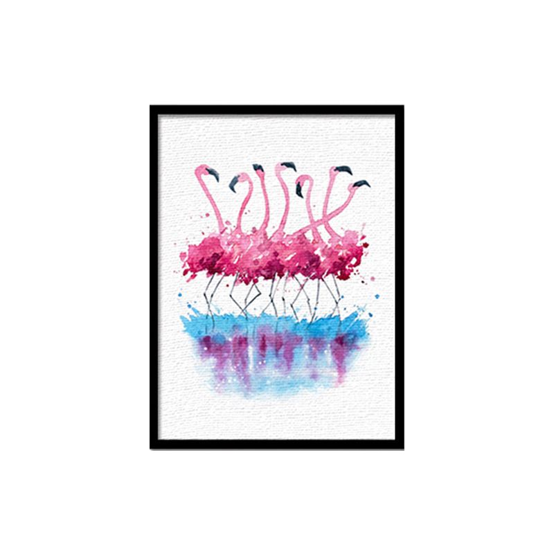 Flamingo Flock Wall Decor Pink Canvas Made Wall Art Print for Girls Room, Texture