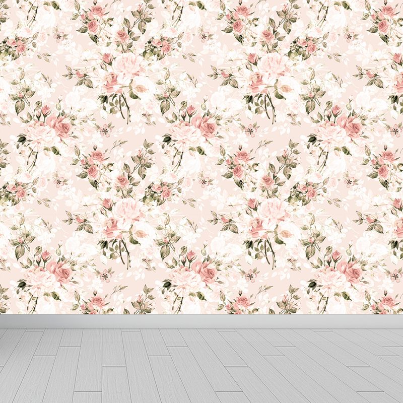 Big Blossom Wallpaper Mural Contemporary Pretty Flowers Wall Covering in Pastel Color