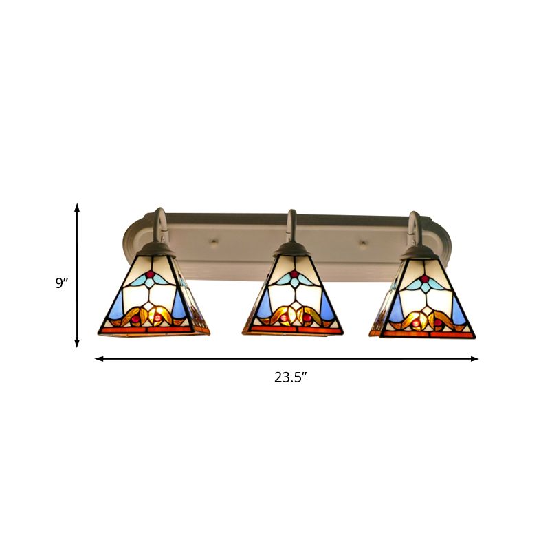 3 Head Wall Light Fixture Tiffany Pyramid Stained Glass Sconce Lighting in White
