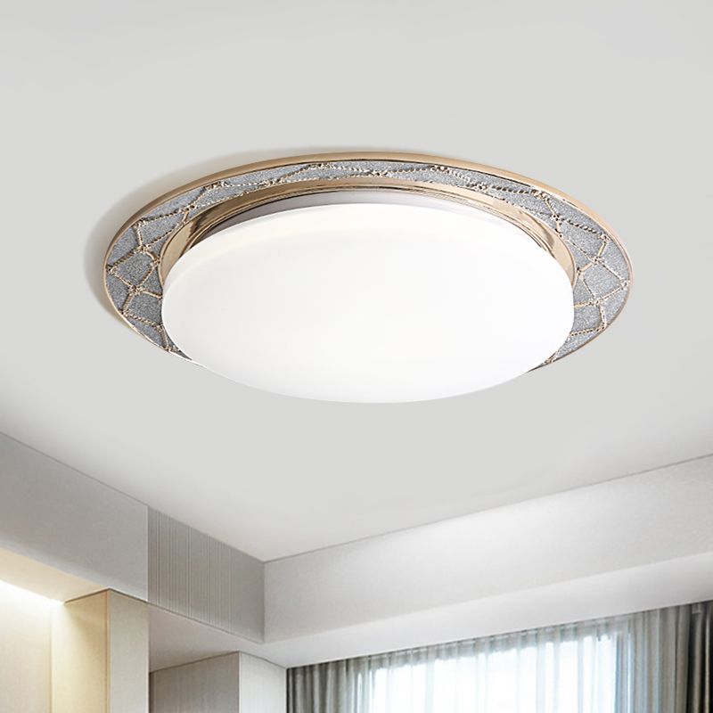 Milk Glass LED Flush Mount Lamp Vintage Beige/Silver Grey Moon-Shaped Bedroom Ceiling Mount Light Fixture