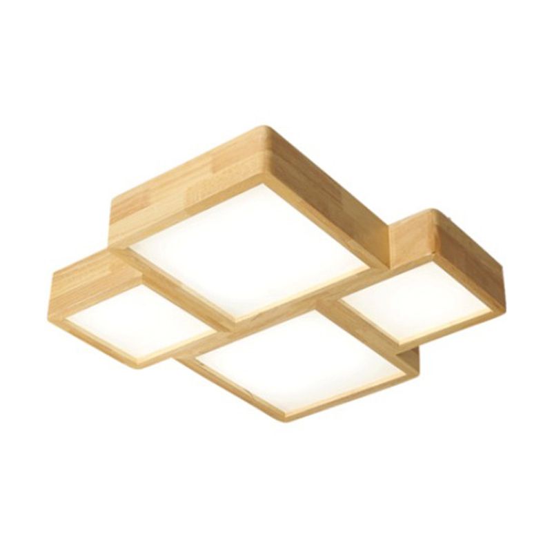 Wooden Block Flush Light Nordic LED Flush Mounted Ceiling Light with Acrylic Shade for Bedroom