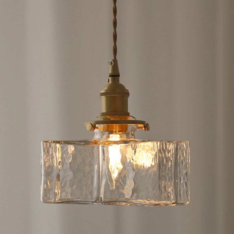 Shade cuboïde de style moderne suspendue en verre léger 1 pendentif léger pour séjour à la maison