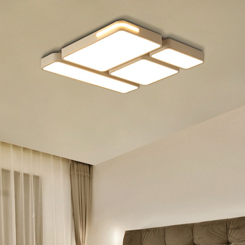 Simple Rectangle Ceiling Mount Light Acrylic Slim LED Ceiling Lamp in Black and White/White for Study Room