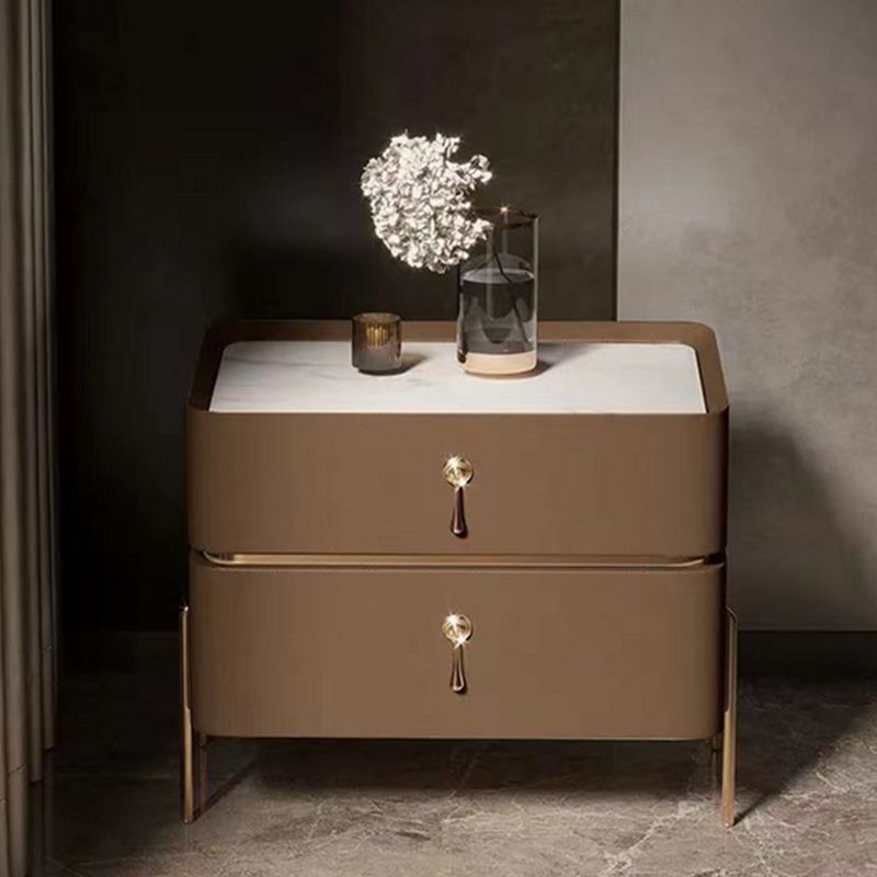 Leather Nightstand with 4 Legs Glam Night Table with Drawers
