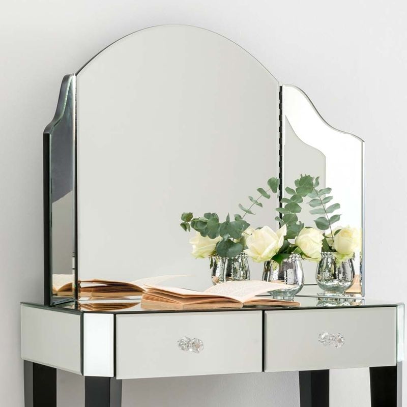 Tri-Folding Mirror Vanity Table Set 31.5" Wide 2-drawer Mirrored Vanity Desk