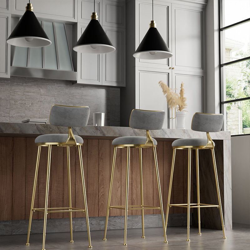 Glam Backrest Counter Stool Iron Bar Stool with Cushion and Pedal for Milk Tea Shop