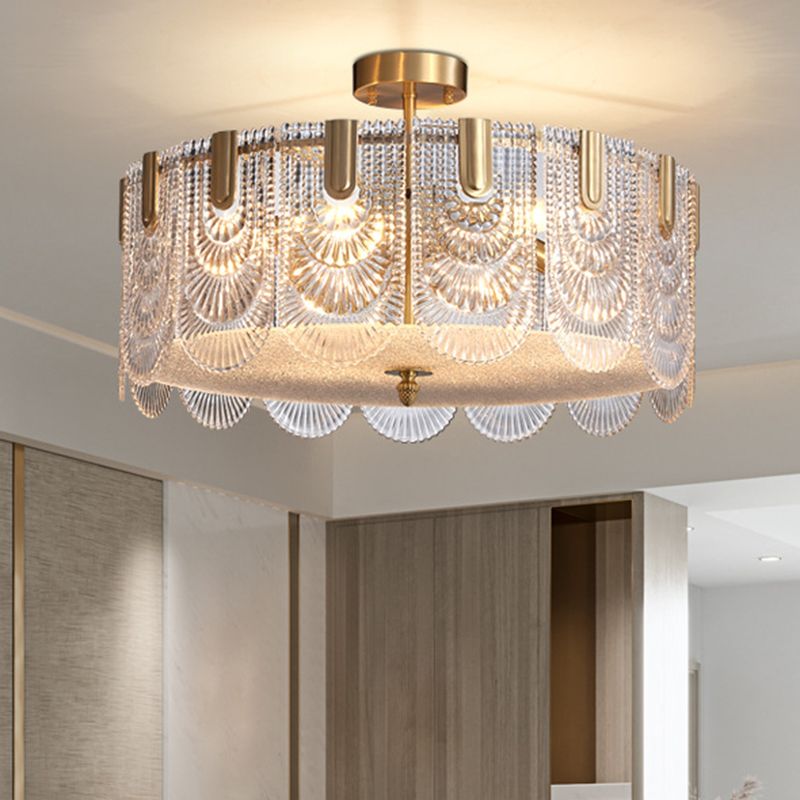 Scalloped Chandelier Lighting Post-Postmodern Ripple Glass Gold Pendant Light for Living Room